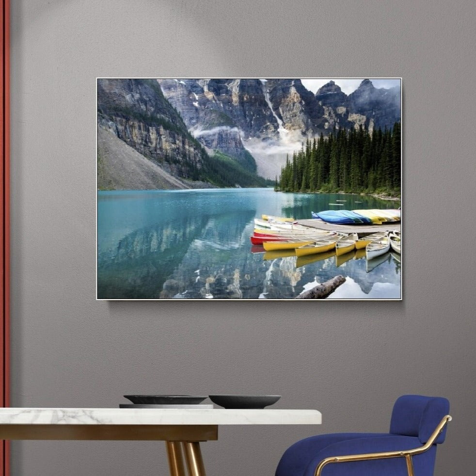 Großes Landschaftsbild, Leinwanddruck mit schwebendem Rahmen, Berge, druckbares Flussbild, Natur-Wanddekor, Wohnzimmer-Wandbild