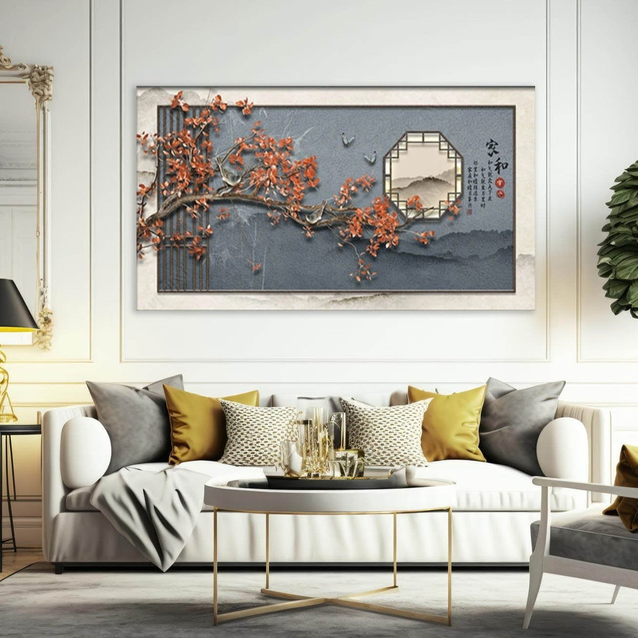 Japanischer Leinwanddruck, großes asiatisches Wandbild, Kirschblüten-Kunstwerk, dreiteiliges Wandbild, mehrteiliges Schlafzimmer-Kunstwerk, Geschenk zur Wohnungserwärmung