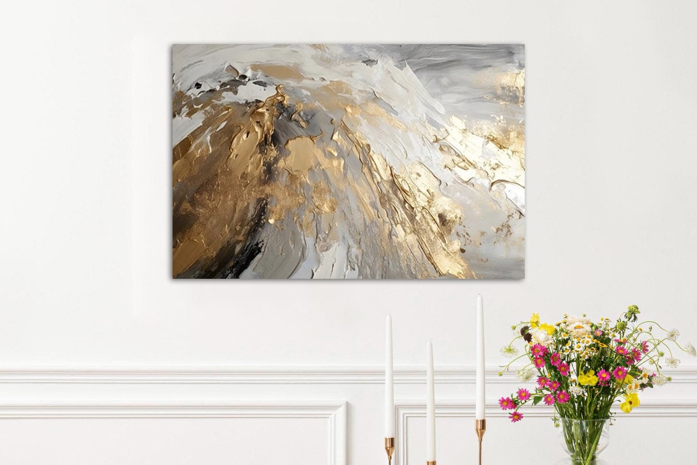 Großes abstraktes Wandbild, grau-goldener Leinwanddruck, konzeptuelles Multi-Panel-Kunstwerk, 3-teiliges Wanddekor, moderner Druck Schlafzimmer-Wandkunst