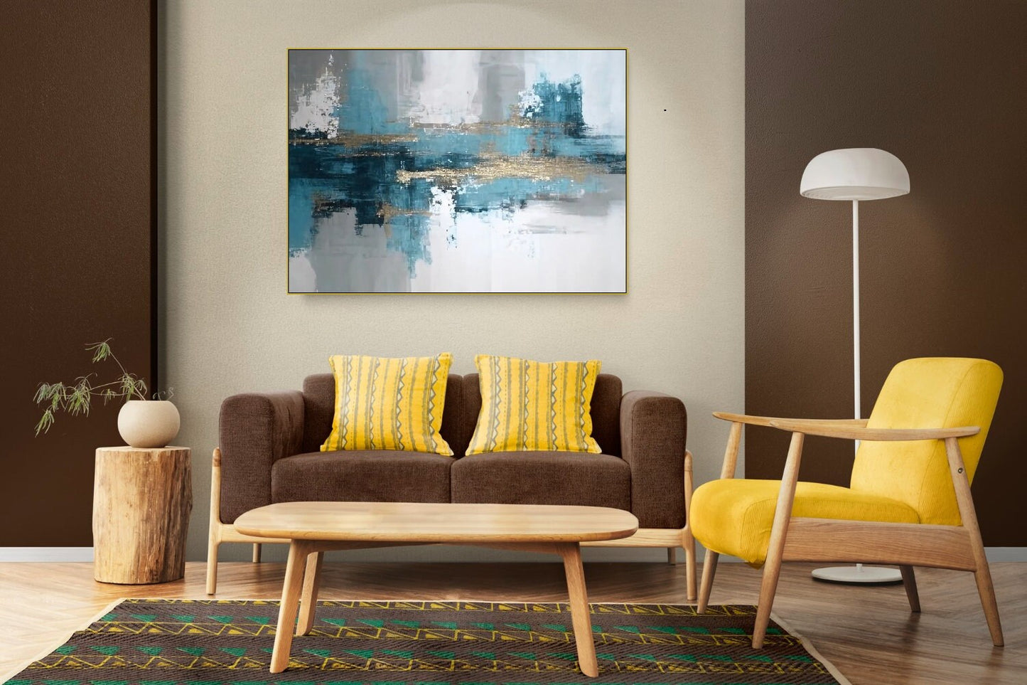 Große abstrakte Wandkunst, blauer Leinwanddruck mit schwebendem Rahmen, konzeptuelles Wanddekor zum Aufhängen, druckbares Wohnzimmerkunstwerk, modernes Geschenkwandkunstwerk