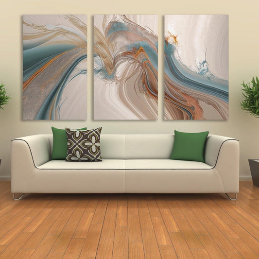 Großes abstraktes Wandbild, mehrteiliges Wanddekor, Set aus drei Wellenkunstwerken, moderner Leinwanddruck fürs Wohnzimmer, Geschenk zur Wohnungserwärmung
