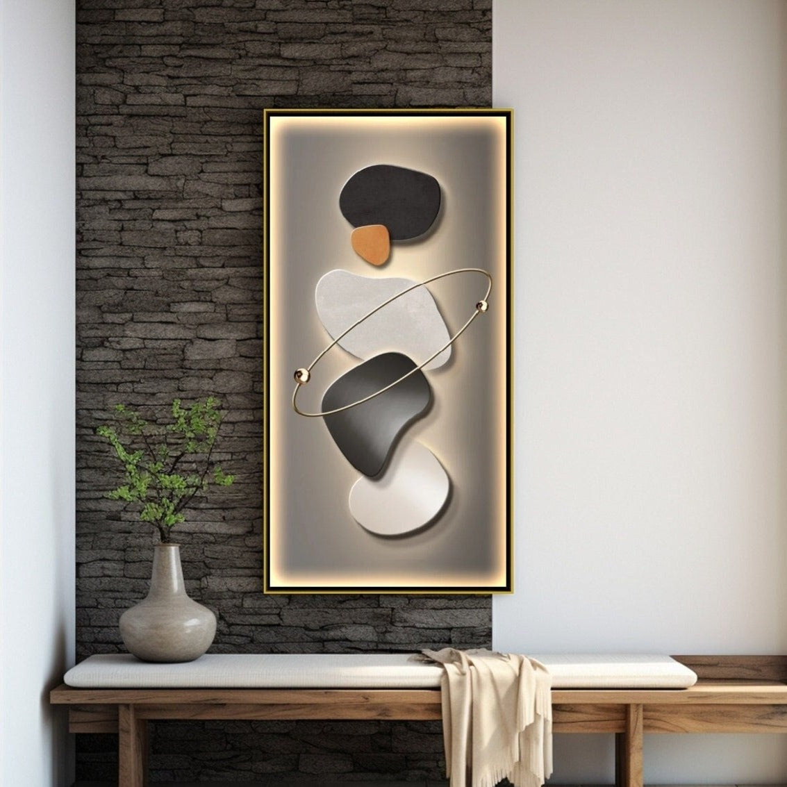 Abstrakte gerahmte Leinwandkunst, großes modernes druckbares Kunstwerk, schwebendes Rahmenkunstwerk, graue Wohnzimmerwandkunst, zeitgenössisches Kunstwerk