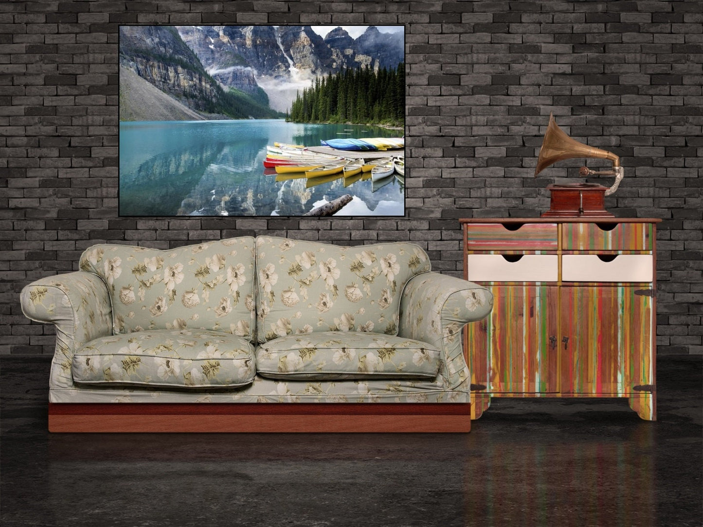 Großes Landschaftsbild, Leinwanddruck mit schwebendem Rahmen, Berge, druckbares Flussbild, Natur-Wanddekor, Wohnzimmer-Wandbild