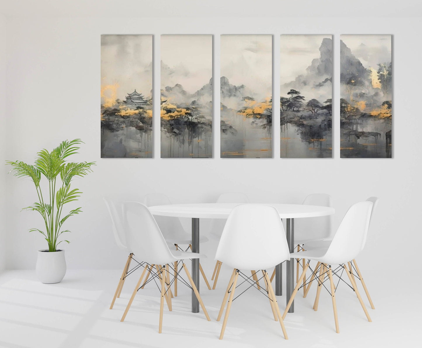 Großes Landschaftsbild, mehrteiliger Leinwanddruck, druckbares japanisches Kunstwerk, 3er-Set, graues Schlafzimmer-Wandbild, Kunstwerk zum Verschenken