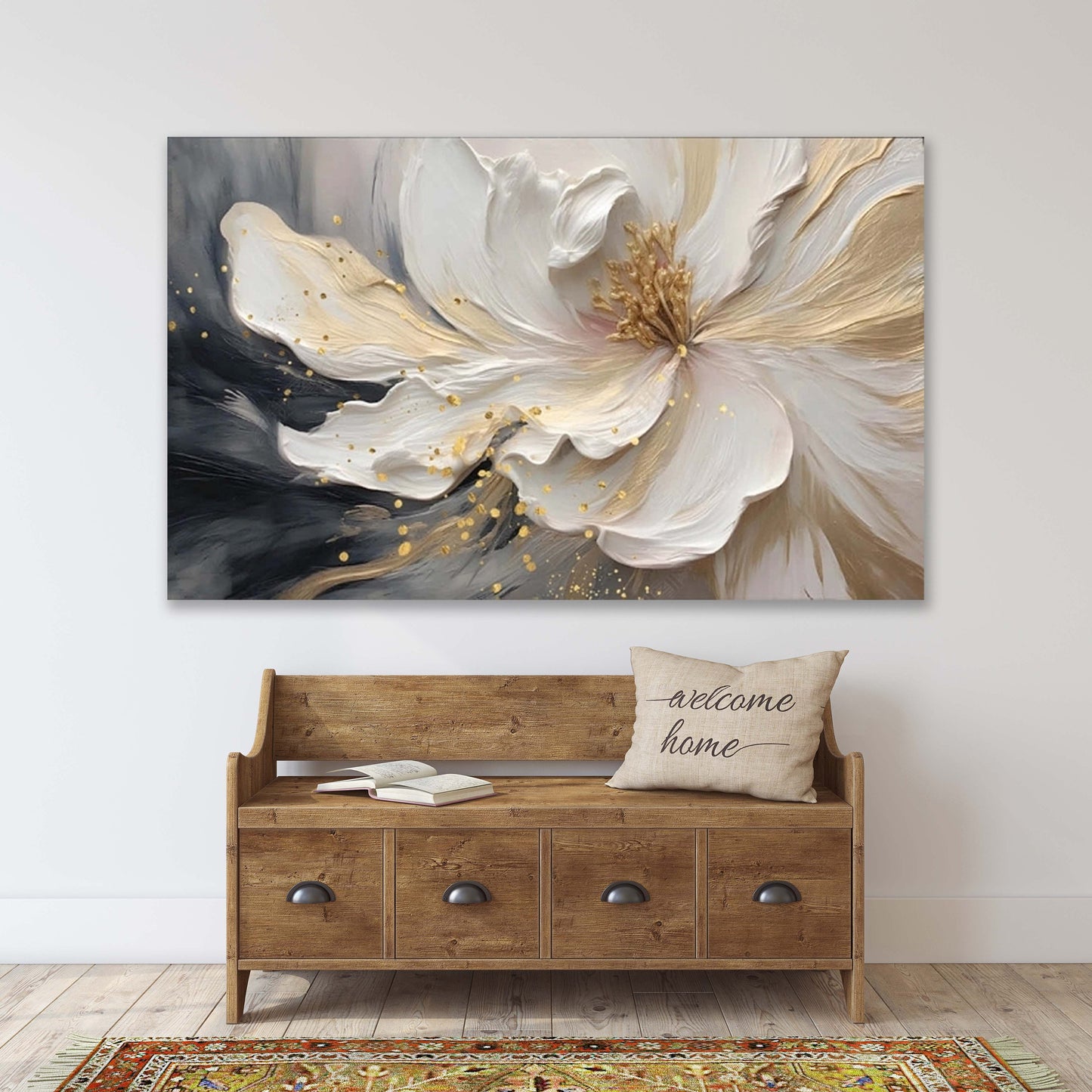 Floraler Leinwanddruck, großes dreiteiliges Wandbild, großes Blumenkunstwerk, 3D-Wandbild mit mehreren Teilen, Wandbild fürs Schlafzimmer, botanisches Kunstwerk als Geschenk