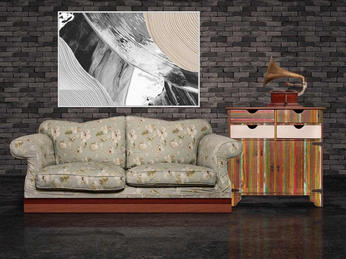 Abstrakte druckbare Wandkunst, gerahmter schwarz-weißer Leinwanddruck, zeitgenössisches schwebendes Rahmenkunstwerk, moderne Wohnzimmerwandkunst, Geschenkkunstwerk