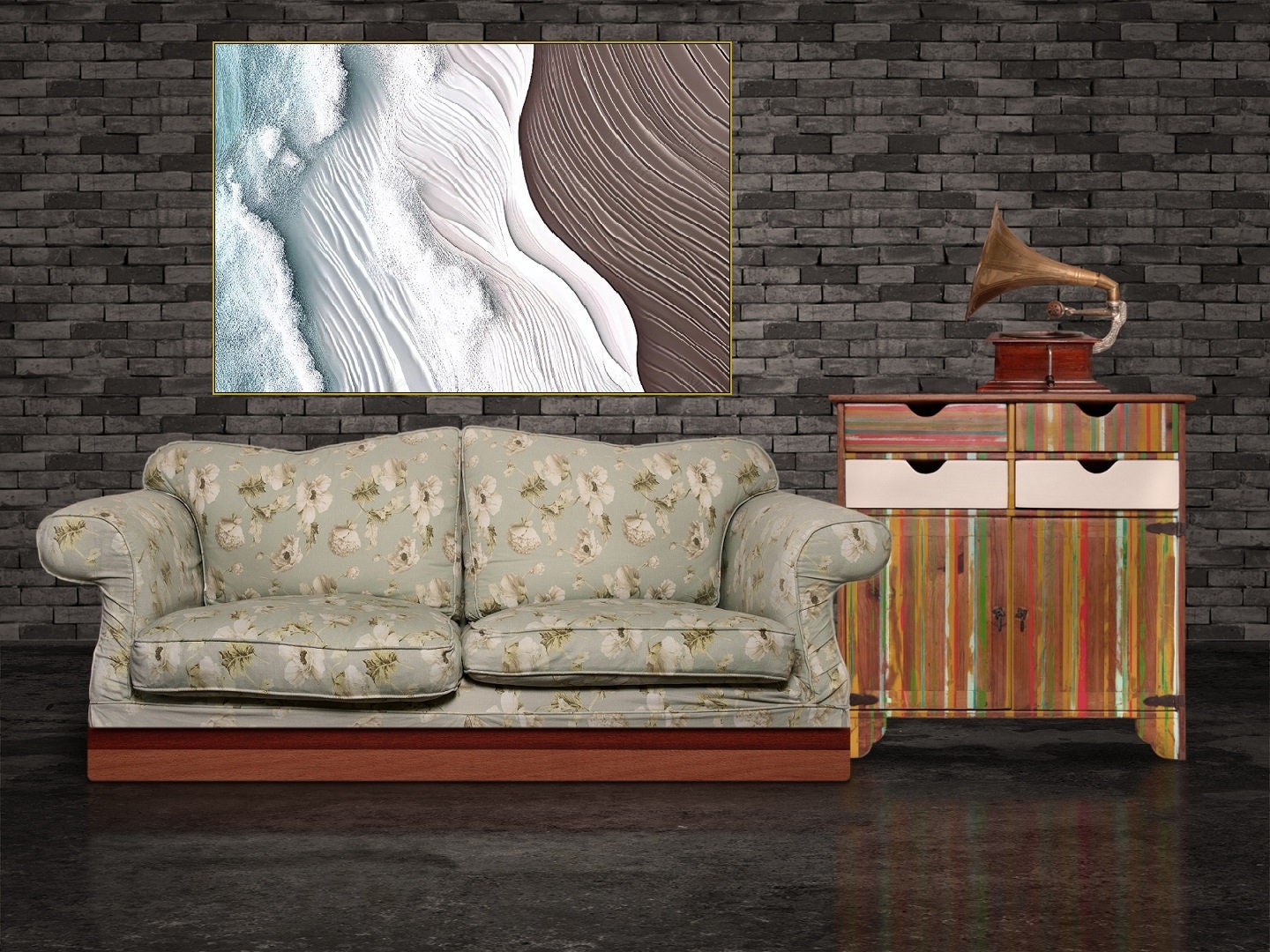 Wellen-Wandkunst, gerahmter abstrakter Leinwanddruck, großer Floater-Rahmen, Wanddekoration, beeindruckendes Wohnzimmer-Kunstwerk, moderner Leinwanddruck