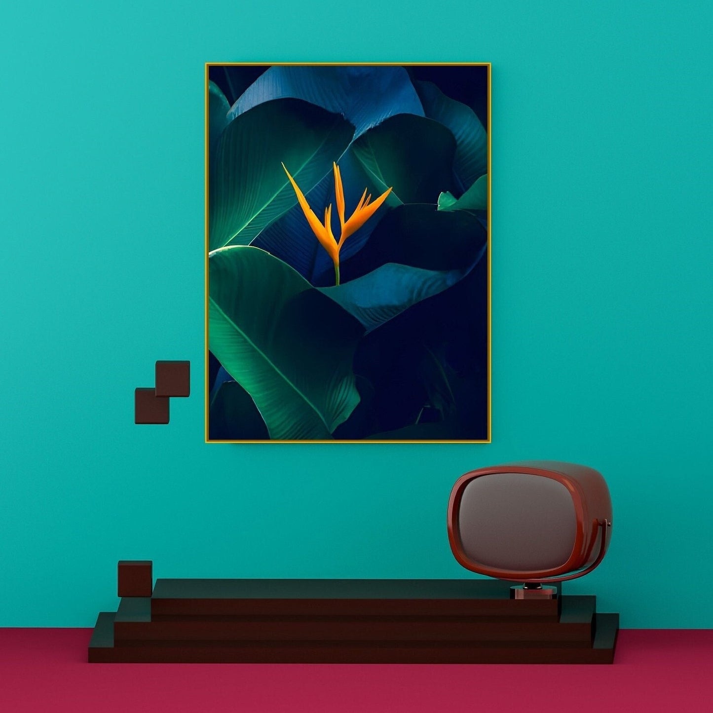 Botanische Wandkunst, großer Leinwanddruck mit Bananenblättern, florales Floater-Rahmen-Kunstwerk, grüne tropische Wandkunst, modernes Wohnzimmer-Kunstwerk