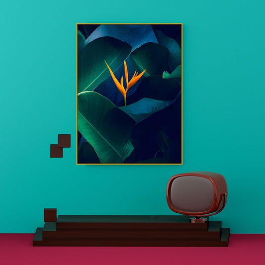 Botanische Wandkunst, großer Leinwanddruck mit Bananenblättern, florales Floater-Rahmen-Kunstwerk, grüne tropische Wandkunst, modernes Wohnzimmer-Kunstwerk