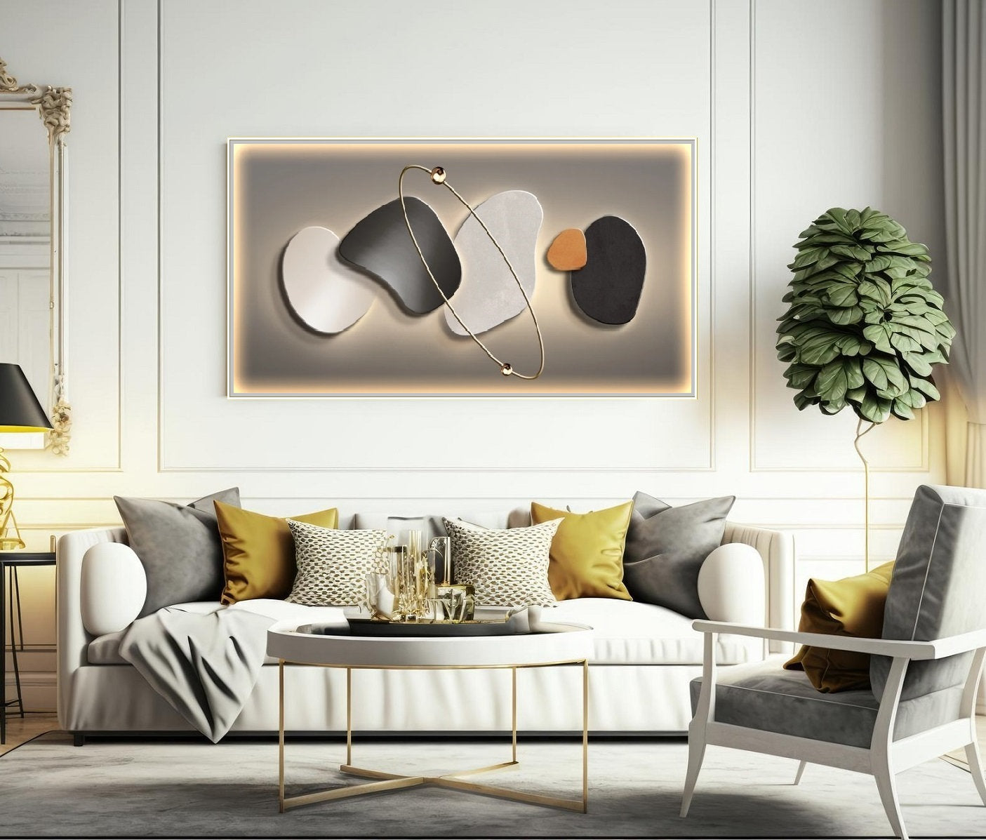 Abstrakte gerahmte Leinwandkunst, großes modernes druckbares Kunstwerk, schwebendes Rahmenkunstwerk, graue Wohnzimmerwandkunst, zeitgenössisches Kunstwerk
