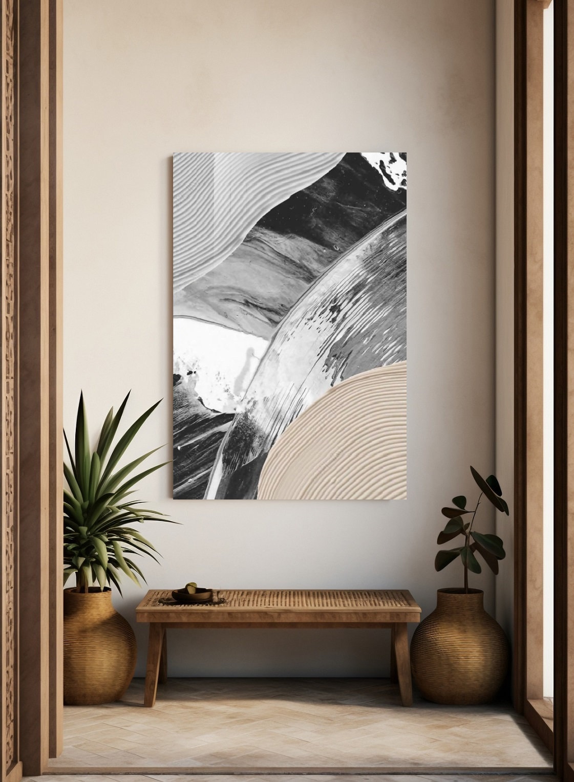 Abstrakte druckbare Wandkunst, gerahmter schwarz-weißer Leinwanddruck, zeitgenössisches schwebendes Rahmenkunstwerk, moderne Wohnzimmerwandkunst, Geschenkkunstwerk