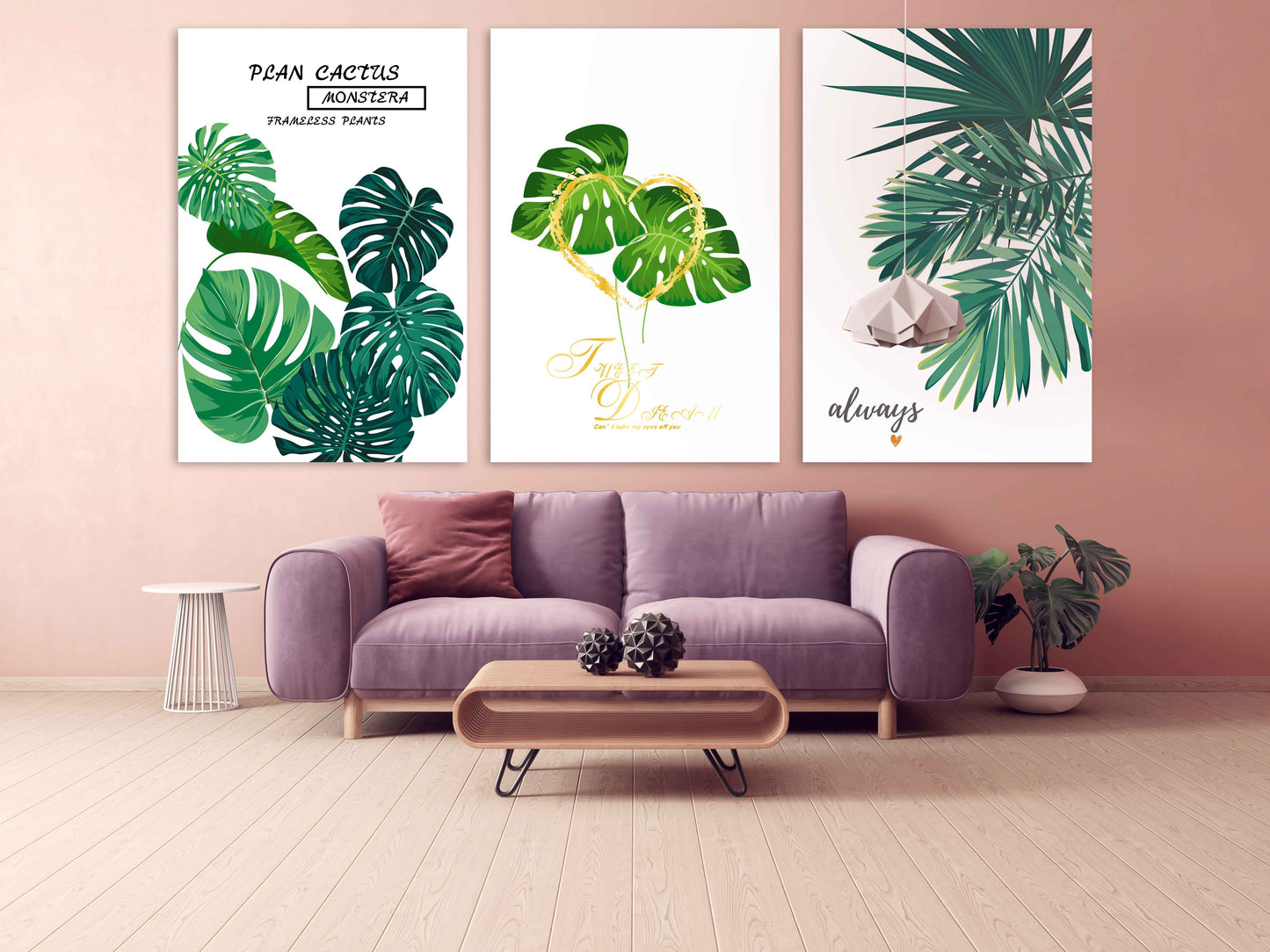 Tropische Wandkunst Gemälde auf Leinwand, Wanddekoration für Zuhause, druckbare Wandkunst 3er-Set, Monstera Kunst benutzerdefinierte Leinwand, botanische Wandkunst