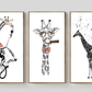 Moderne Wandkunst, Giraffen-Wandbilder auf Leinwand, trendige Wandkunst, Wohndekor, druckbares Wandkunst-Set von 3, Giraffengemälde