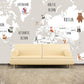Animal world map World map mural Removable wallpaper Textured wallpaper nursery wallpaper vinyl wallpaper modern wallpaper wall print art