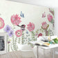 Peel and stick Wallpaper with birds and flowers Flower wall backdrop Peony wallpaper Botanical removable Home wall decor Murals for girls