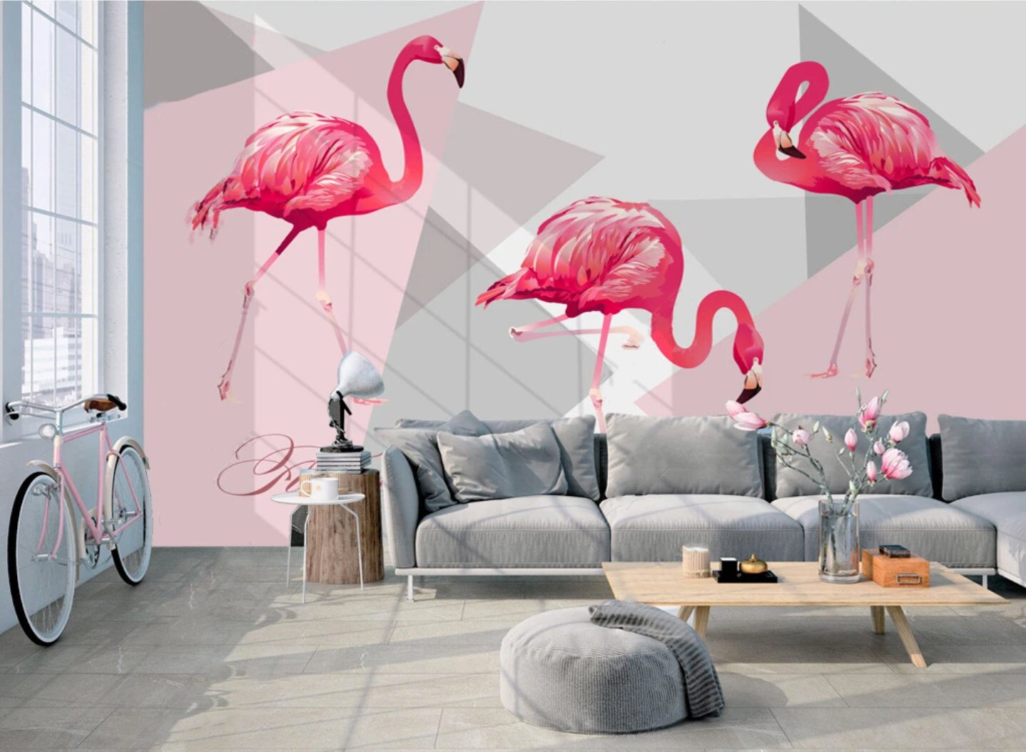 Tropical peel stick geometric wallpaper Exotic wall mural removable Modern wallpaper peel and stick pink Wall decoration