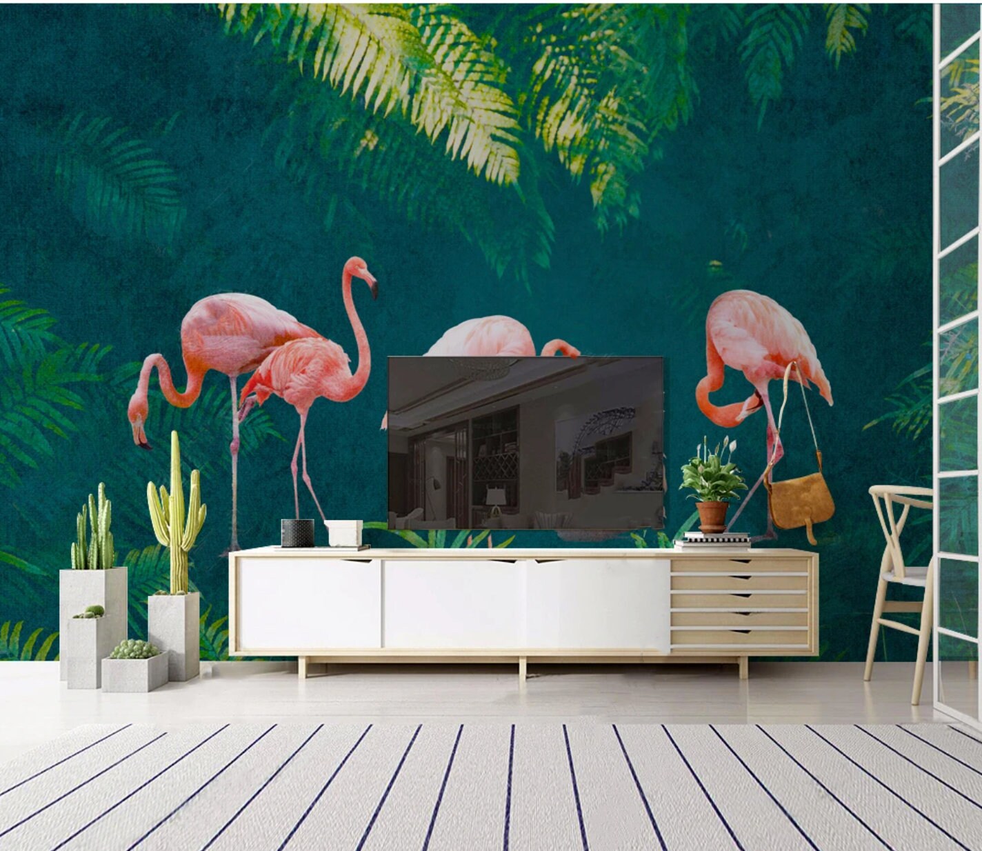 Tropical Leaf Removable wallpaper Exotic Herb poster prints wall art peel and stick mural Textured fabric vinyl wallpaper