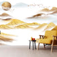 Peel and stick wall mural great smoky mountains, Removable gold and white bedroom wallpaper abstract, Minimalist decor wall art