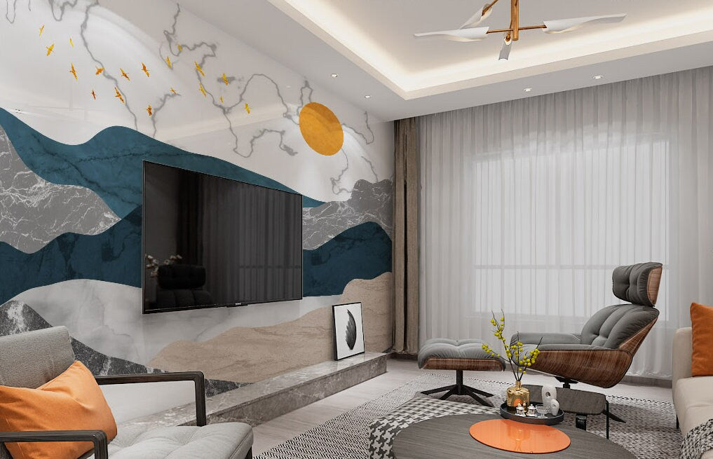 Abstract wallpaper, minimalist wall decor, peel and stick wall paper mural, photo removable wallpaper art deco, bedroom wall decor