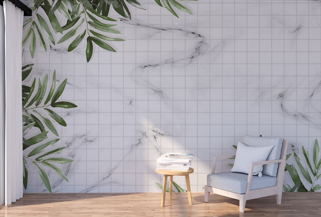 Leaf vinyl wallpaper peel and stick wall mural, modern marble removable wallpaper, light wallpaper for bedroom, living room, kitchen