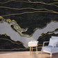 Black and gold abstract wallpaper peel and stick wall mural, removable art deco modern wallpaper minimalist bedroom wall decor