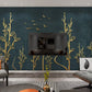 Modern green and gold wallpaper peel and stick wall mural large leaves vinyl, canvas dark floral wallpaper