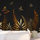 Ggold and black wallpaper peel and stick wall mural, floral and butterfly wallpaper, modern leaf vinyl, canvas wallpaper