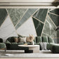 Green marble wallpaper peel and stick wall mural, Art deco geometric wall decal prints, abstract wallpaper