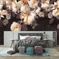 Dark floral wallpaper peel and stick wall mural, peony wall mural, flowers wallpaper for bedroom, living room