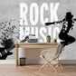 Rock music peel and stick wall decoration, man and guitar in white-black colors, big rock music wall mural, removable rock music wallpaper