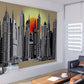 Cityscape peel and stick wall mural, self adhesive canvas city architecture wallpaper, temporary vinyl wall decal, accentual wallpaper