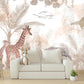 Tropical peel and stick wallpaper, large self adhesive nursery wall mural, accentual botanical kids photomural, removable animals wallpaper