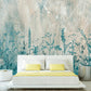 Botanical self adhesive wallcovering, large peel and stick grass wallpaper, accentual blue white wall decal, removable canvas wall mural