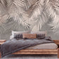 Tropical leaves self adhesive wall mural, large nature peel and stick wallpaper, accentual grey white wallcovering, removable wallpaper