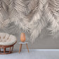 Tropical leaves self adhesive wall mural, large nature peel and stick wallpaper, accentual grey white wallcovering, removable wallpaper