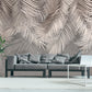 Tropical leaves self adhesive wall mural, large nature peel and stick wallpaper, accentual grey white wallcovering, removable wallpaper