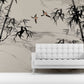 Botanical self adhesive wallpaper, peel stick wall mural with bamboo, accentual asial style wallcovering, removable black white wallpaper