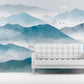 Smoky mountains self adhesive wall mural, peel and stick landscape wallpaper, temporary Japanese photo wallpaper, accentual blue wallpaper
