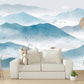 Smoky mountains self adhesive wall mural, peel and stick landscape wallpaper, temporary Japanese photo wallpaper, accentual blue wallpaper