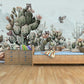 Cactus self adhesive wall mural, large tropical wallpaper, removable botanical wallpaper, accentual animals wallcovering, temporary mural