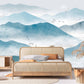Smoky mountains self adhesive wall mural, peel and stick landscape wallpaper, temporary Japanese photo wallpaper, accentual blue wallpaper