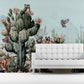 Cactus self adhesive wall mural, large tropical wallpaper, removable botanical wallpaper, accentual animals wallcovering, temporary mural