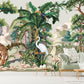 Tropical nursery wallpaper, peel and stick animals wall mural, extra large self adhesive botanical wallpaper, accentual nature wallcovering