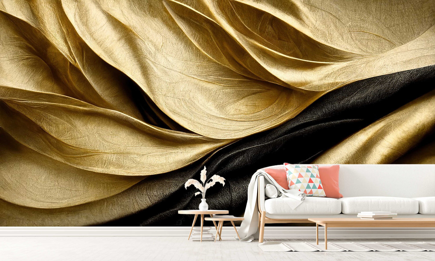 Extra large 3d wallpaper, abstract self adhesive wall mural, gold black peel and stick wallpaper, luxury accentual bedroom photo wallpaper