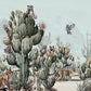 Cactus self adhesive wall mural, large tropical wallpaper, removable botanical wallpaper, accentual animals wallcovering, temporary mural