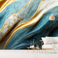 Abstract large peel and stick wall mural, self adhesive blue gold wallpaper, removable marble photo wallpaper, accentual wall decal