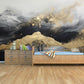 Abstract peel and stick wallpaper, black gold self adhesive wall mural, extra large accentual wallpaper, modern removable bedroom wall mural
