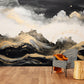 Abstract waves wallpaper, self adhesive black gold wall mural, dark peel and stick wallpaper, removable seascape wallpaper, accentual mural