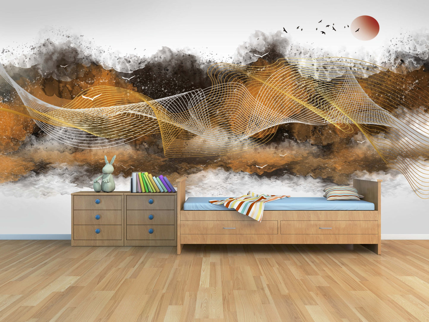 Extra large abstract wallpaper, self adhesive Japanese wall mural, contemporary peel and stick wallpaper, temporary bedroom wallcovering