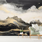 Abstract waves wallpaper, self adhesive black gold wall mural, dark peel and stick wallpaper, removable seascape wallpaper, accentual mural